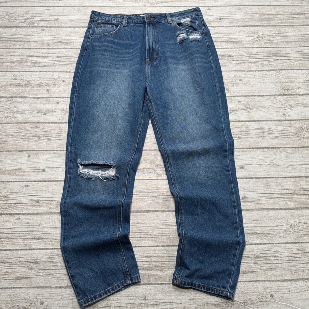 Lucky Brand Jeans Women's 14/32 Blue Denim High Rise Tapered Distressed Ripped